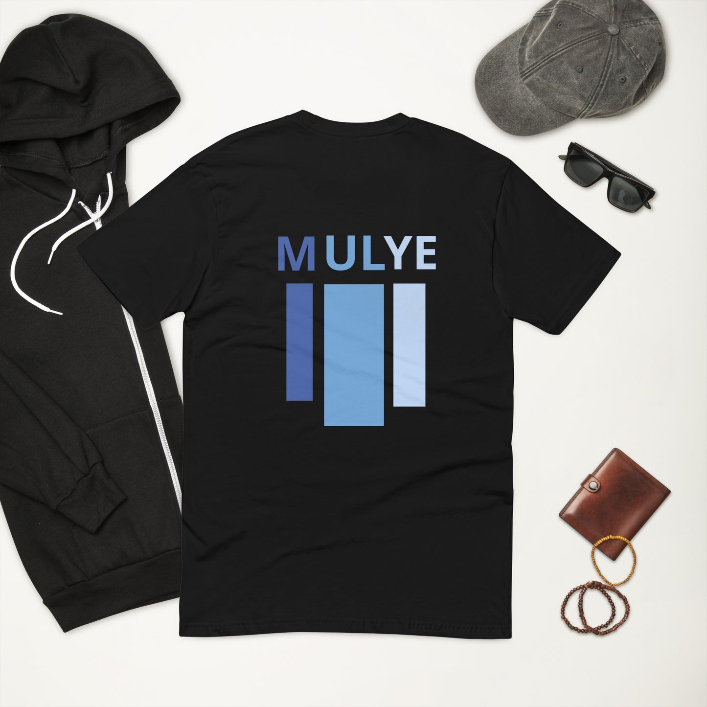 Side fading block T-shirt(blue)